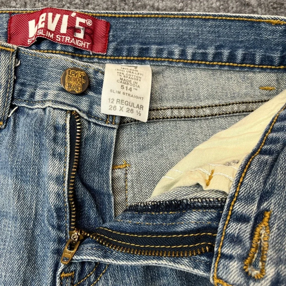 Levi's‎ 514 Slim Straight Jeans Kids Boys 12 REG Blue Denim Stretch Fit - 26X25